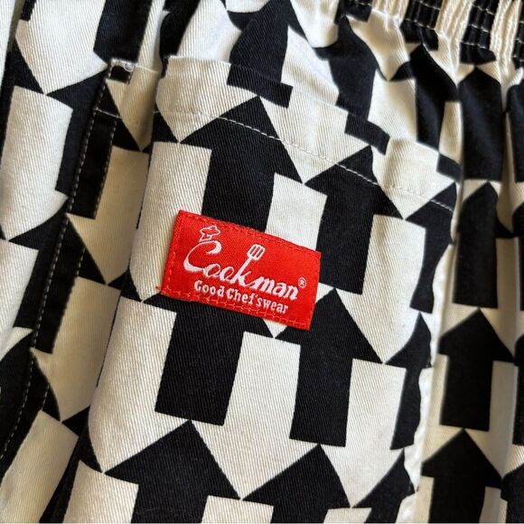 Cookman Chef Pants Waiter’s Pull On Black White Arrows Elastic Waist Mens Medium - Picture 5 of 6